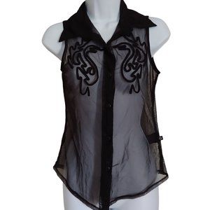 Harley Davidson Sleeveless Black Sheer Button Shirt XS